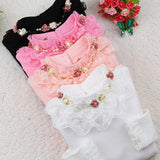 Spring Autumn Cotton Children Base T Shirts Baby Girls Clothes Long Sleeve Floral Casual T Shirt Tops Kids Lace T