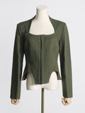 Zingj Spring New Fashion Temperament Fish Bone Chest Splicing Design Sense Waist Show Thin Suit Jacket Female