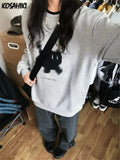Y2k Aesthetic Preppy Cat Print O Neck Hoodies Women Loose Trendy All Match Casual Pullovers Korean Grunge