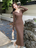Zingj Knitted Dress Women's Long Sleeves Medium Long Style 2024 Autumn And Winter New Bottomed Sweater Long