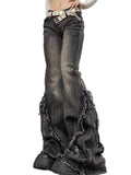 Black Low Rise Flare Jeans with