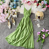 2022 Summer Women Slip Satin Dress Backless Belted Elegant Vacation Party Midi