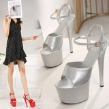 Zingj Lacquered Leather Sandals High Heels Sexy Black Waterproof Platform Hate Day High Slippers Female