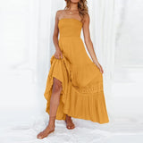 Women's Clothing Pure Color Bra Splicing Under The Long Sleeveless Retro Bohemian Waist