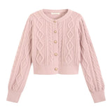 Zingj Spring And Autumn New Loose Short Sweater Jacket Korean Twist Round Collar Knit Cardigan Woman-Outfit