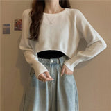 Autumn Women Solid Sweater O-Neck Loose Sweater Pullover Crop Top Sweaters Shirts Femme Knit Outwear