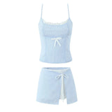 Striped Cami Top And Wrap Mini Skirt Set- Outfit