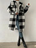 And Winter Buckle Collar Plush Lattice Coat Loose Temperament Commute Long Coat