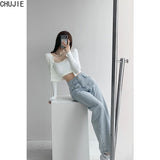 Fashion High Waist Straight Women Jeans Vintage Hip-hop Plus Size Denim Pants Lightblue Wide Leg Jeans