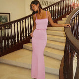 Contrast Spaghetti Strap Bodycon Maxi Dress- Outfit