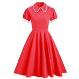 Solid Blue Vintage Swing Dress With Pocket Women Summer Retro 40s 50s 60s Pinup Rockabilly Party Dress Vestido Robe
