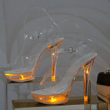 Zingj 34-43 Sexy Super High Heels Luminous Thin Heel Waterproof Platform Sandal Transparent Model Crystal Shoes Wedding
