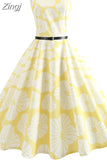 Print Vintage Dress Women Summer Pin Up Retro 50s Rockabilly Sleeveless A-Line Midi Party Dresses
