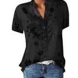 new women's shirt printing large size casual shirt loose V-neck short-sleeved shirt