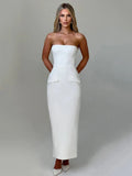 Solid Strapless Bodycon Midi Dress-Outfit