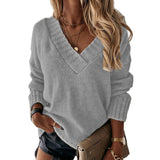 New Sweater Women's Autumn And Winter Solid Color V-Neck Long-Sleeved Knitted