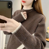 Zingj Autumn And Winter New Half Turtleneck Sweater Female Cover Thick Warm And Loose Outside Wear Matching Color Inside The Base Shirt Female-Outfit