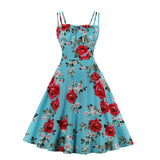 Spaghetti Strap Vintage Dress 50s 60s Floral And Snake Print Women Clothes Party Night A Line Sexy Slip