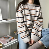 Women Soft Autumn Sweaters Daily Tops Womens Pullover Sweet Student Striped Harajuku Knitted Loose Outwear