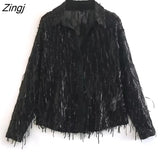 Women High Street Tassel Sequined Design Black Smock Blouse Office Lady Long Sleeve Shirt Chic Casual Blusas Tops