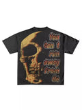 New Skull Print Mode Short-Sleeved Round-Collar Street Wash Hip-Hop Fashion Brand Retro Loose