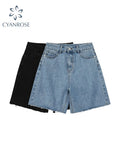 Shorts Women Summer Button Knee-length Wide-leg Loose Korean Style Casual Female Office BF Streetwear Fashion Denim