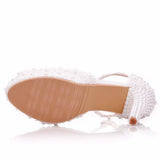 Cm Fish Mouth Waterproof Table Sandals Fine Heel Fish Mouth Sandals White Lace Wedding Shoes Large Size