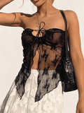 Slit Sheer Mesh Bandeau Top- Outfit
