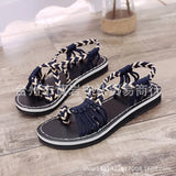 Zingj Size Summer Beach Sandals Women Clip Toe Rope Knot Flat Slippers Women- Outfit