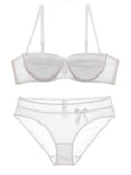 NEW Women Underwear Bow Lingerie Sexy Lace Ribbon Bra And Panty Sets 1/2 Cup Brassiere Gathered Intimates Push-up Bra