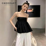 Texture Puffy Black Tie Back Spaghetti Strap Summer Cami Top Women Casual Fashion Designer Tube Tops