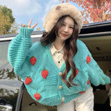 Women Harajuku Strawberry Loose Cardigan Sweater Fall Fashion Long Sleeve Korean Tops Chic Female Preppy Style Y2k