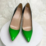 Green Gradient Color Women Pointy Toe Glossy Stiletto Pumps Sexy Ladies 12cm High Heel Party 10cm Shoes QP149