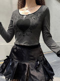 Grunge Retro Fashion Heart Printed Autumn T-shirts for Women Crop Top Dark Academia Gothic Clothes Aesthetic T