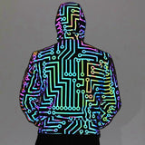 Circuit Pattern Colorful Reflective Jacket Men And Women's Hip Hop Rainbow Color Reflective Jacket Top-Outfit