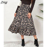 Casual Loose Ruffle Swing A-line Skirt for Women Summer Skirts 2022 New Elastic High Waist Maxi Sexy Leopard Print
