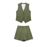 Women's 2025 Spring New Fashioned Colored Flax-Blend Vest + Shorts