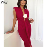 Sexy Deep V-neck Pleated Women Dress Blue Side Split High Waist Elegant Dress Female Summer Bandage Slim Party