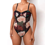 Fashion Floral Mesh Sheer Long Sleeve Bodysuits Women Rompers Party Sexy Slim Teddy One Piece Jumpsuit Female