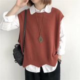 Zingj 2024 Solid Color Loose Round Collar Horse Clip Vest Wear Irregular Head Short Knit Vest Women's Vest-Outfit
