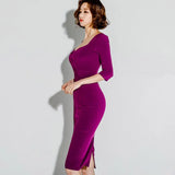 Women Knee-Length Elegant Casual Long Sleeve Office Lady Sexy High Wasit Fashion Bodycon