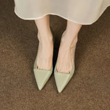 Spring And Summer New Splicing Brown Light Mouth Single Shoes Female French Pointed Female Thin Heel Simple Temperament High