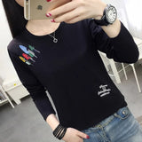 Size T Shirt Women Clothes 2021 Embroidery Tshirt Long Sleeve Tops Clothing T-Shirts Casual Tee Shirt Femme Poleras