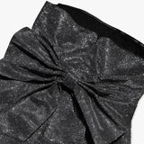 Black Glitter Removable Bow Tube Mini Dress- Outfit