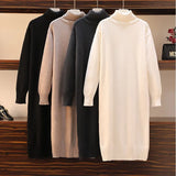 dress autumn and winter women's loose long sweater pullover turtleneck solid casual