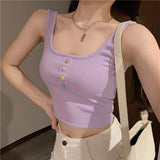 2024 Summer Solid Color Ribs Sling Vest Women Wear Tide Ins Street Short Color Button Repair