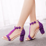 Cm Light Mouth With Beaded Square Sandals White Lace Beaded Bride Wedding Shoes Coarse Sandals