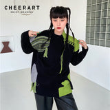 Color Block Oversized Sweater Women Clothing Black Pullovers Designer Knitted Streetwear Sweater Winter