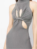 Zingj 2024 New Hollow Out Kink Design Sense Slim Show Thin Knitting Sleeveless Vest Skirt Female Sense
