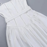 White Stripe Corset Frill Midi Dress-Outfit